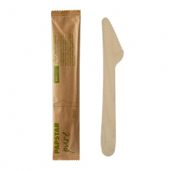 Holzmesser "pure" 16,5 cm natur einzeln verpackt in Papierbeutel Papstar 