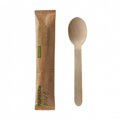 Holzlöffel "pure" 16 cm natur einzeln verpackt in Papierbeutel Papstar 