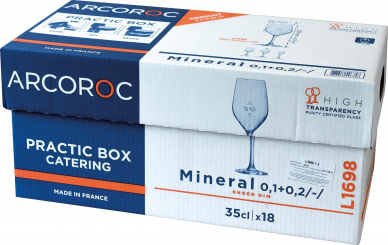 Weißweinkelch 350 ml Mineral Arcoroc mit Catering Box 18 Gläser  ab 180 Stück, Eichstrich 0,1l+0,2l (10 Boxen)