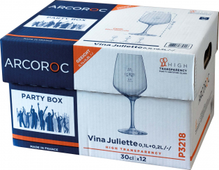 Weinglas 300 ml geeicht 0,1l+0,2l Vina Juliette Arcoroc, Catering Box je 12 Gläser  ab 1.563 Stück Eichstrich 0,1l+0,2l (128 Boxen)