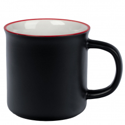 Becher Keramik Vintage matt schwarz 0,3l mit Druck 