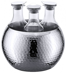 Carafine INOX Triplet Edelstahl 32cm von Frilich  gehämmert mit Glas-Karaffen