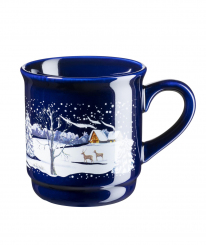 Glühweinbecher stapelbar kobaltblau mit Weihnachtsmotiv, Inneneichstrich 0,2l, ab 36 Stück 