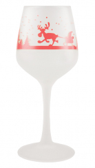 Glühweinkelch/Glühbierglas 0,2l gehärtet satiniert mit Rentierschlitten-Motiv in rot 