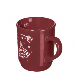 Glühweinbecher stapelbar rot mit Weihnachtsmotiv, Inneneichstrich 0,25l, ab 36 Stück 
