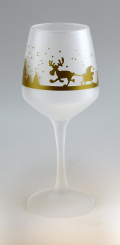 Glühweinkelch/Glühbierglas 0,2l gehärtet satiniert mit Rentierschlitten-Motiv in goldmetallic, ab 12 Stück 
