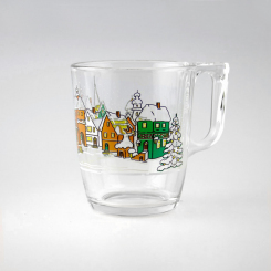 Glühweintasse 0,2l Nuevo klar mit Winterdorf 6-farbig, ab 24 Stück ab 300 Stück geeicht 0,2l