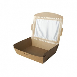 Feinkostboxen, Pappe mit Sichtfenster aus PLA "pure" eckig 1000 ml "100% Fair" 160 Stück Papstar 