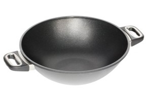 AMT Profi Wok Pfanne hoch mit Seitengriffe Aluguss Induktion 32 cm