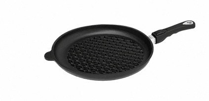 AMT Grillpfanne Aluguss 32 cm mit abnehmbarem Griff – offenes Rautenmuster 