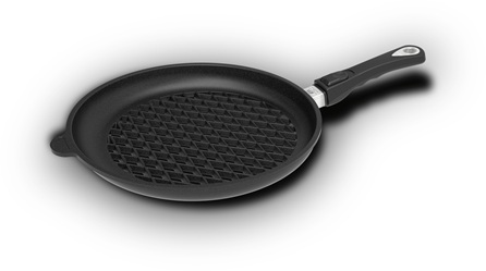 AMT Grillpfanne Ø 32 cm aus Aluguss mit abnehmbarem Griff – offenes Rautenmuster 