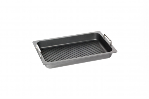 AMT GN 1/1 - Back / Bratplatte Aluguss  5,5 cm tief mit Grill /Griffe