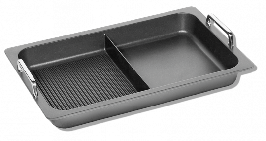 AMT GN 1/1 - Back / Bratplatte Aluguss Induktion  5,5 cm tief mit Grill /Griffe