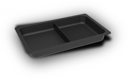 AMT GN 1/1 Grill-Back-/Bratplatte aus Aluguss – Induktion  5,5 cm tief mit Grill/Steg