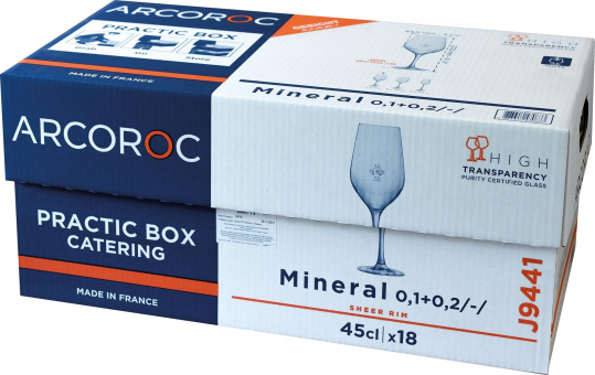 Rotweinkelch 450 ml Mineral Arcoroc mit Catering Box 18 Gläser  ab 180 Stück Eichstrich 0,1l+0,2l (10 Boxen)