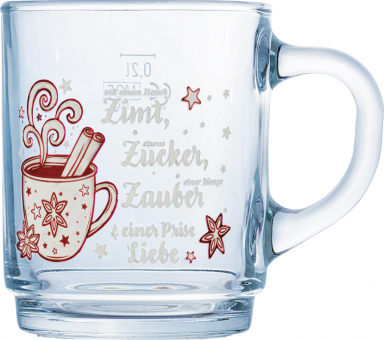 Glühweinglas Henkelbecher 250ml stapelbar, geeicht 0,2l Arcoroc, mit Weihnachtsmotiv  ab 3000 Stück