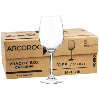 Weinglas 360 ml geeicht 0,1l+0,2l Vina Arcoroc, Practic Box je 18 Gläser 