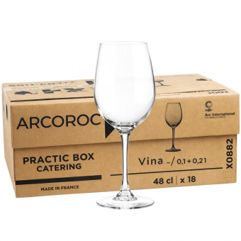 Weinglas 480 ml geeicht 0,1l+0,2l Vina Arcoroc, Practic Box je 18 Gläser ab 756 Stück Eichstrich 0,1l+0,2l (42 Boxen)