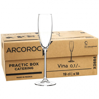 Sektglas 190 ml geeicht 0,1l Vina Arcoroc, Practic Box je 18 Gläser  ab 504 Stück Eichstrich 0,1l (28 Boxen)