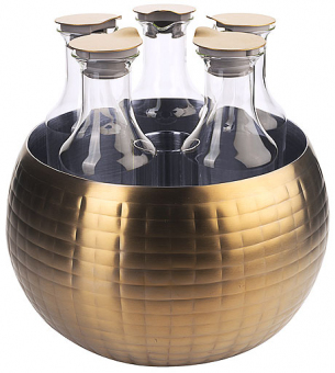 Carafine Gold 35cm von Frilich  Quintet mit 5 Glas-Karaffen