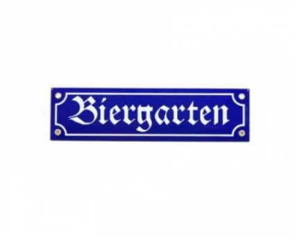 Emailleschild Biergarten blau 