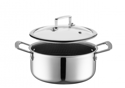 Kochtopf 20x9,5 cm mit Glasdeckel Wabenbeschichtung, Mäser Hestia 
