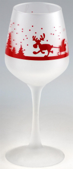 Glühweinkelch/Glühbierglas 0,2l gehärtet satiniert mit Rentierschlitten-Motiv in rot 