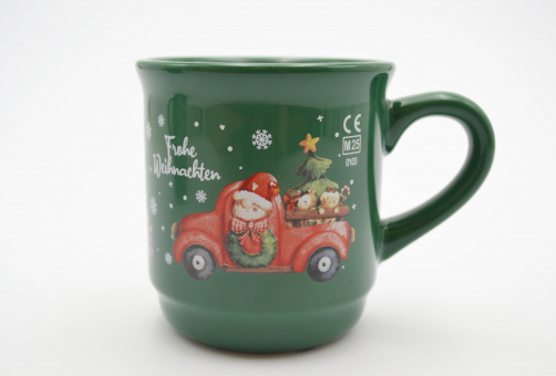 Glühweinbecher stapelbar grün mit Weihnachtsmotiv, Inneneichstrich 0,2l ab 1008 Stück