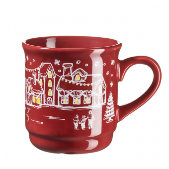 Glühweinbecher stapelbar rot mit Weihnachtsmotiv, Inneneichstrich 0,2l ab 326 Stück