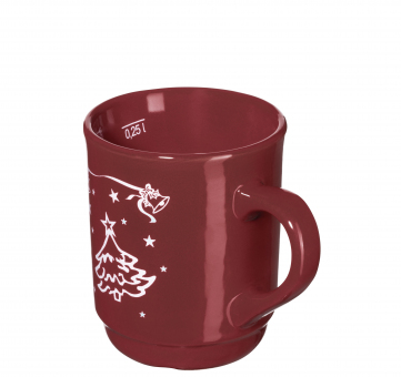 Glühweinbecher stapelbar rot mit Weihnachtsmotiv, Inneneichstrich 0,25l von Mäser, ab 36 Stück 