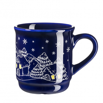Glühweinbecher stapelbar kobaltblau mit Weihnachtsmotiv, Eichstrich 0,2l von Mäser ab 144 Stück