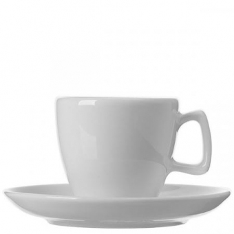 Espressotasse oder Mokkatasse Porzellan weiß Edge 100 ml miEspressotasse oder Mokkatasse Porzellan weiß Edge 100 ml mit Untertasse ab 150 Stück Druck 1-farbig Tasse, Untertasse ohne Druck