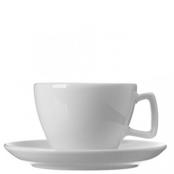 Cappuccinotasse oder Kaffeetasse Porzellan weiß Edge 200 ml mit Untertasse ab 300 Stück Druck 1-farbig Tasse, Untertasse ohne Druck